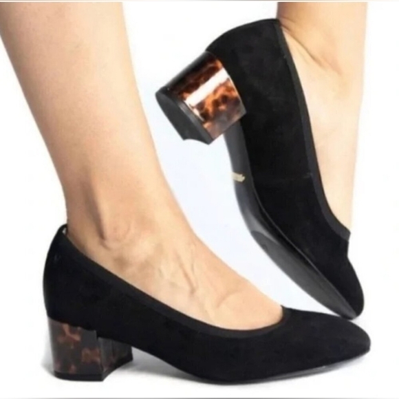 Vionic Natalie Tortoise Black Suede Chunky Heels Pumps Women's Size 8 - Picture 1 of 10
